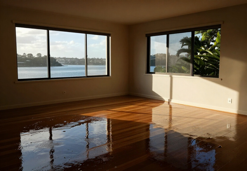 Flooded living room in Hurlstone Park before restoration